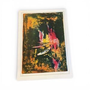 Vintage Authentic Hoi Lebadang Boats Along River Signed Unframed Lithograph Art